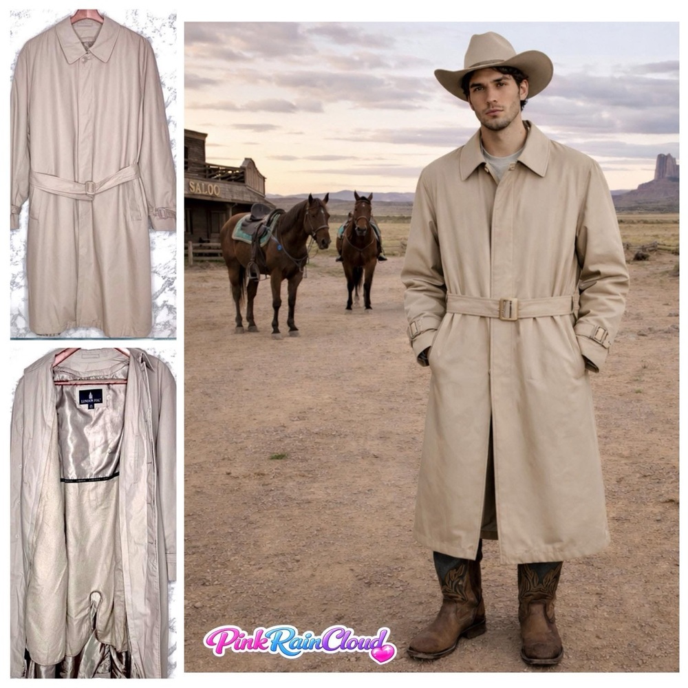 London Fog Vintage Men’s Tan Belted Trench Coat With Detachable Liner Size 42R